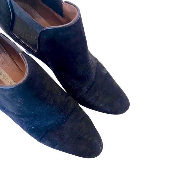 L'autre Chose Suede Leather Heeled Ankle Bootie Stretch Panel Black Size 8.5 - Picture 4 of 6